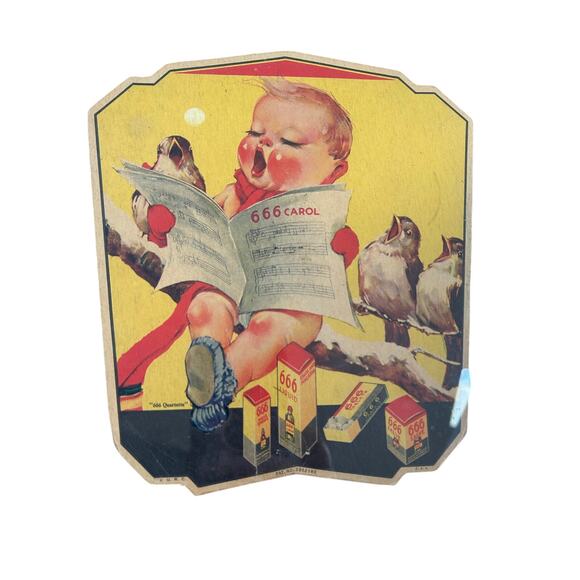 Framed Advertising Fan 666 Quartet c1930s Roberts Monticello Drugs - Picture 3 of 5